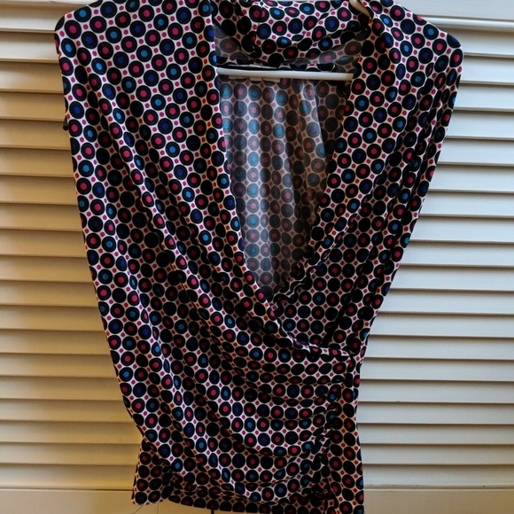 Chaus New York Blouse Dots Small Pink Blue Black - Picture 1 of 3
